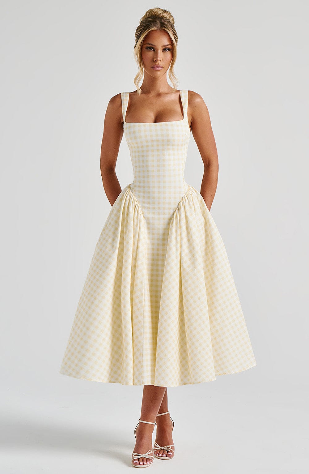 sherrie-midi-dress-lemon-gingham-dress-xs-babyboo-fashion-32998616105023 Sherrie Midi Dress - Lemon Gingham - Image 1